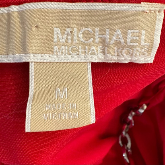 **Michael Kors** Red Top with Silver Chain Accent Split Sleeve Casual or Dressy - Picture 4 of 5